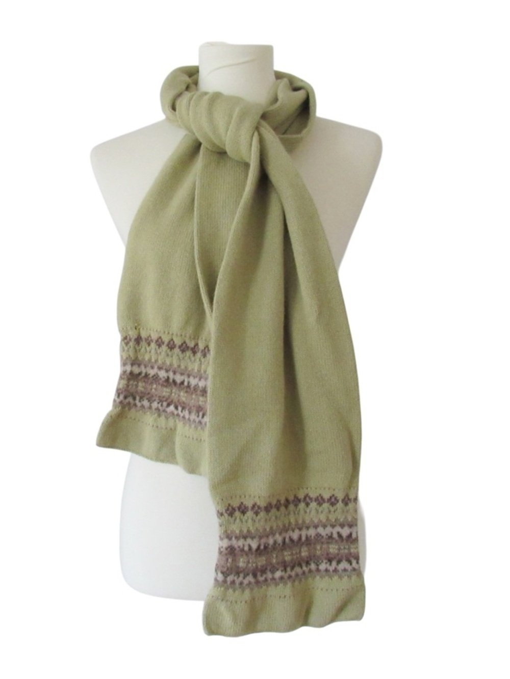 Eddie Bauer Olive Green Knit Scarf with Patterned Trim